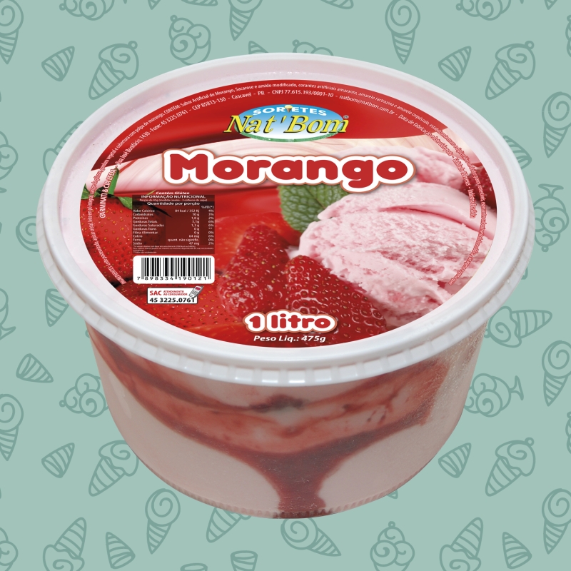 Pote de Sorvete 1Litro Sabor Morango